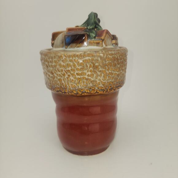 Gibson Ceramic Santa Boot Cookie Jar with Lid Christmas Holiday Red Santa Party - Picture 4 of 9